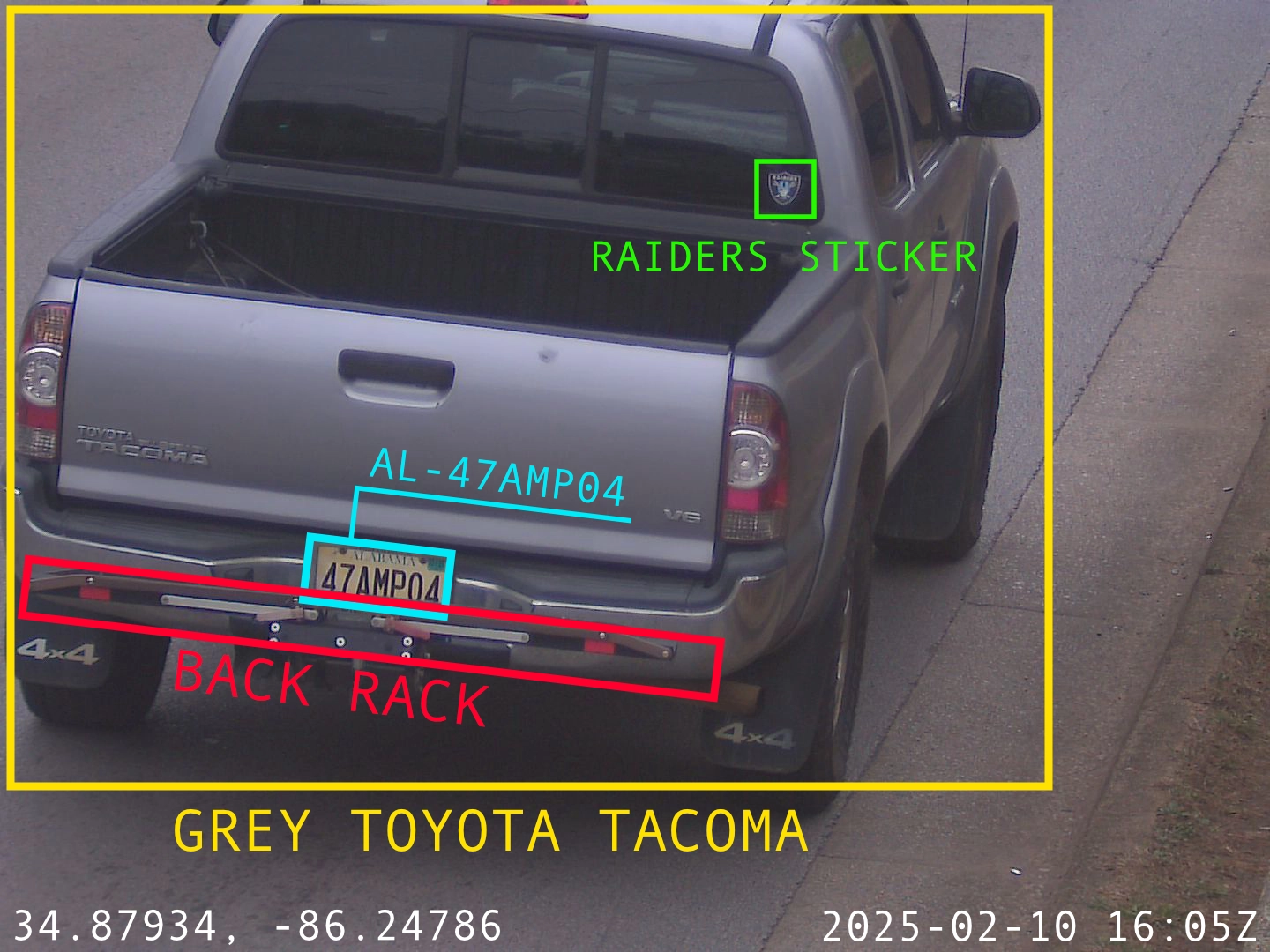 Example of an ALPR capture showing a vehicle, license plate, and identifying details